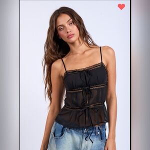 Black Lace Trim Camisole Top